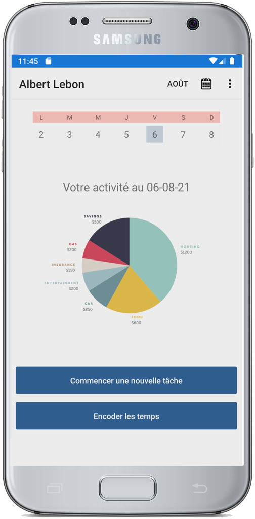 Smartphone avec l'application de gestion de temps DPITime